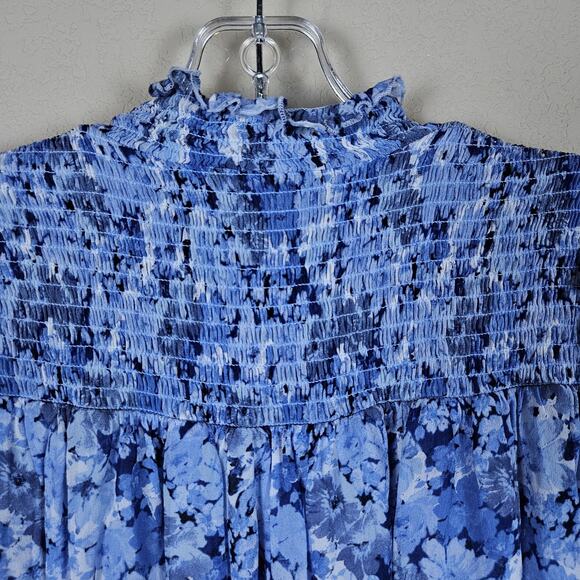 & OTHER STORIES Smocked A-Line Blouse Blue Floral Cottage Boho Chic Sheer Size 4 - Picture 9 of 14
